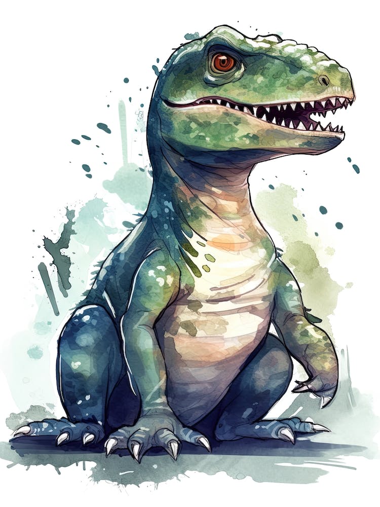 Allosaurus Fragilis Cute Dinosaur Watercolour 2