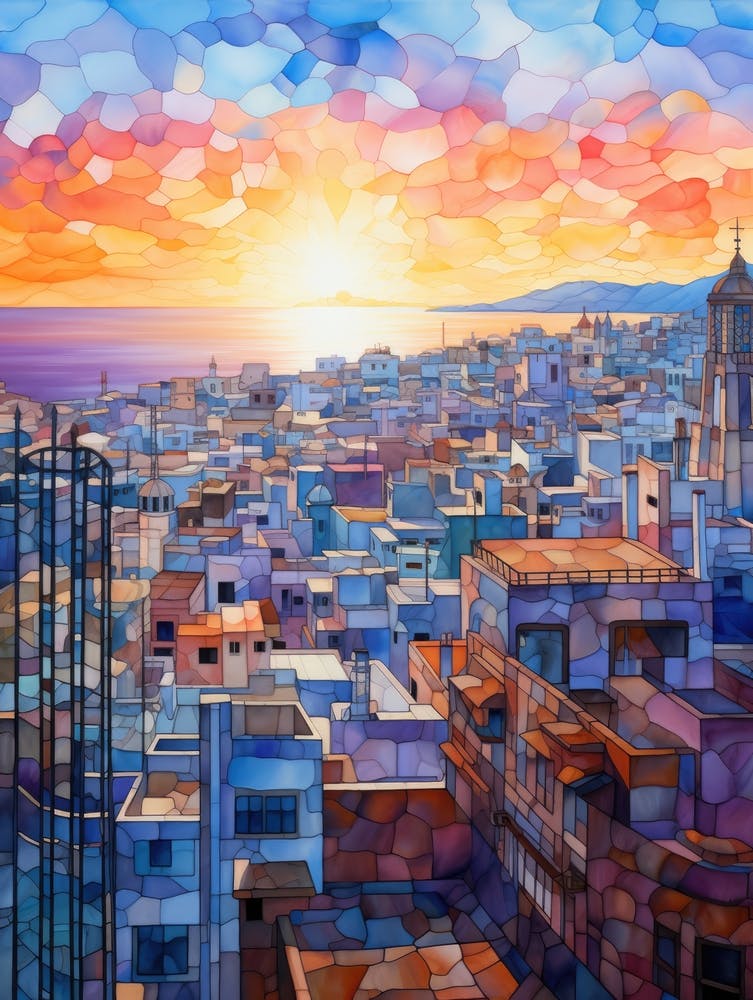 Stadtlandschaft und Sonnenuntergang