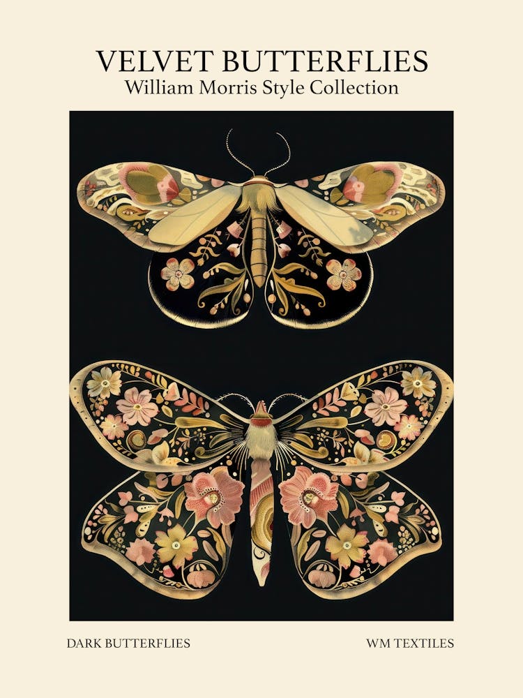 Velvet Butterflies Collection Dark Butterflies William Morris Style 2