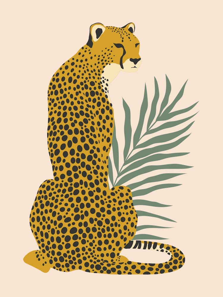 Cheetah with Tropical Leaves - Beige