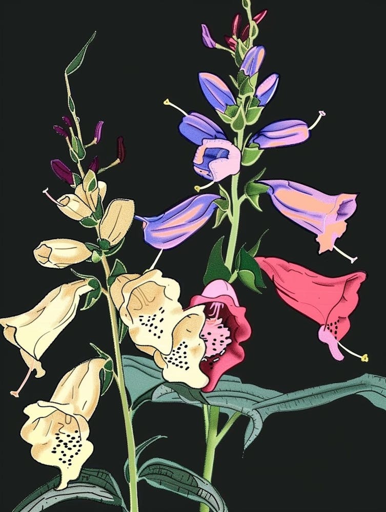 Neon Flowers On Black Foxglove 3