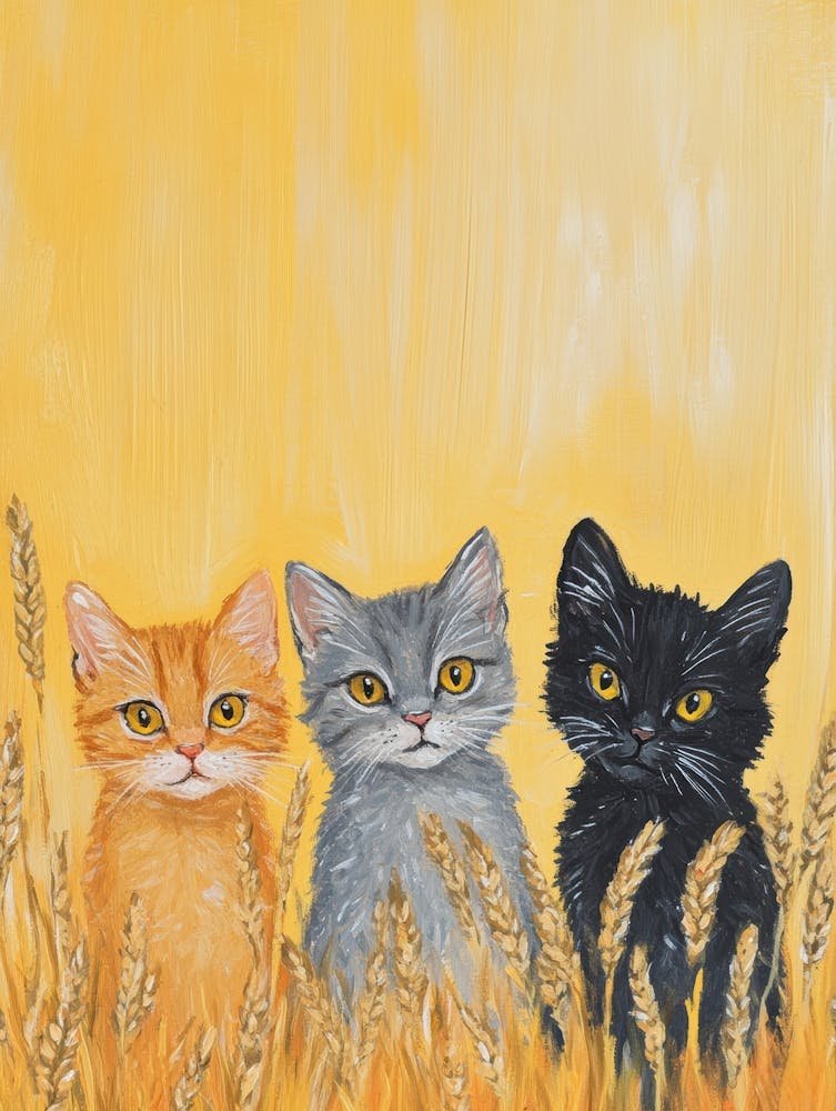 Three Kittens In A Wheat Field