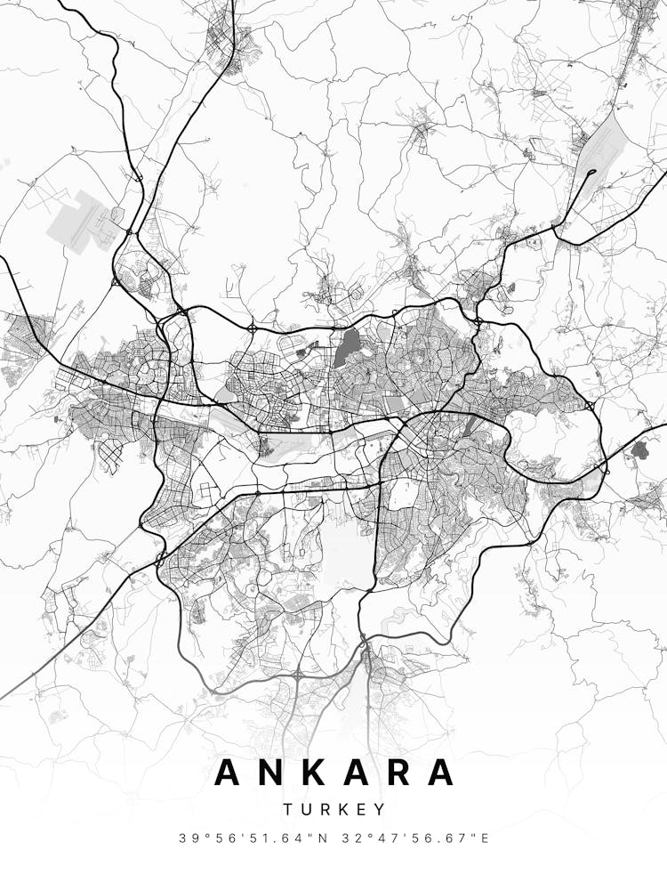 Ankara Turkey White Map 1