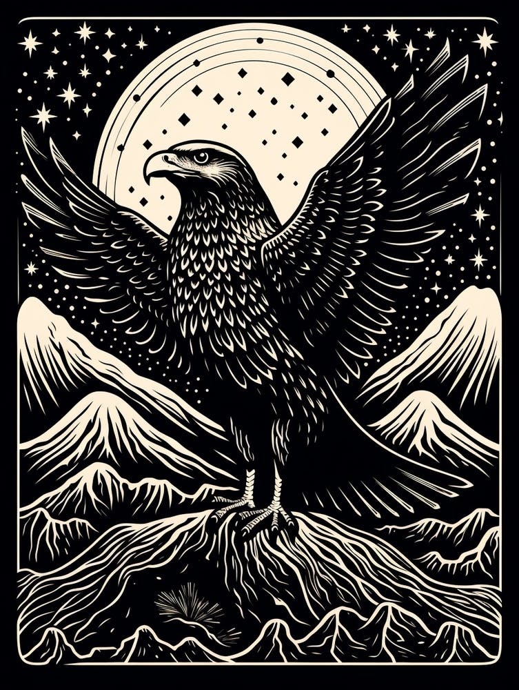 B&W Bird Linocut Eagle 1