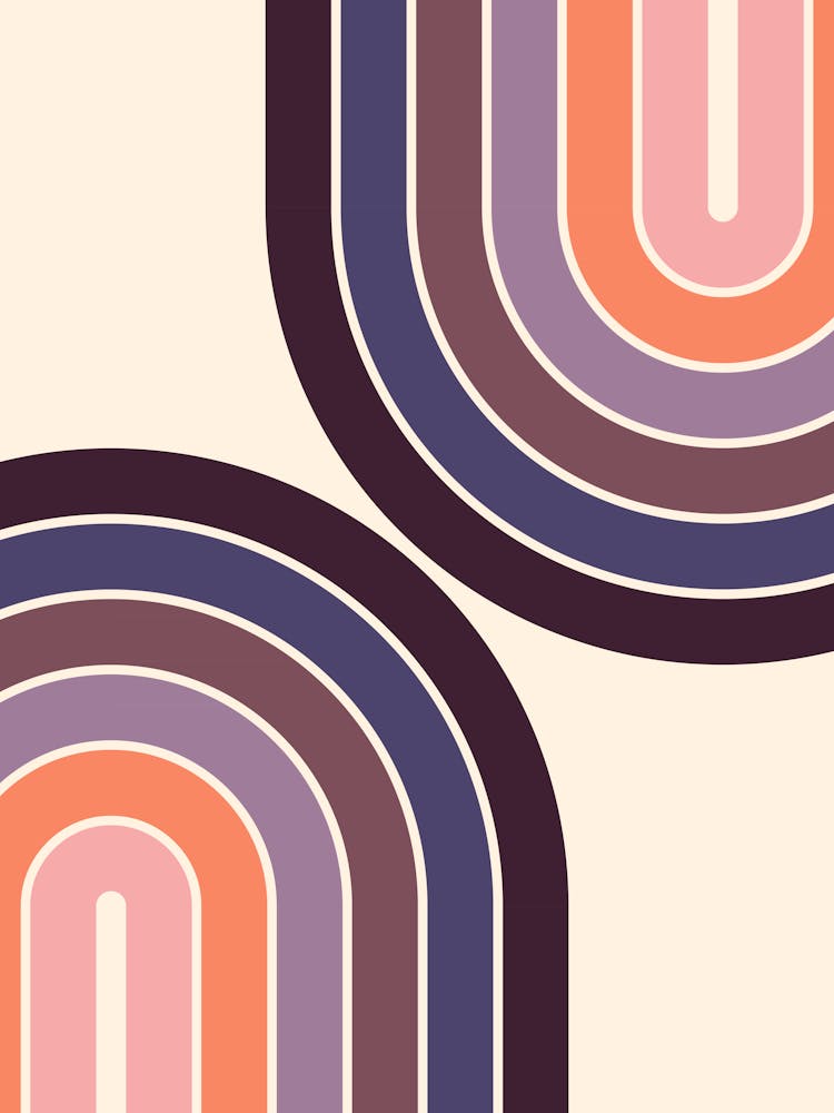 Midcentury Modern Geometric Rainbow C9 In Aesthetic Sunset Vibes Purple Orange Pink 01