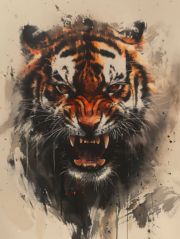 Badass Wütender Tiger Tuschemalerei 1