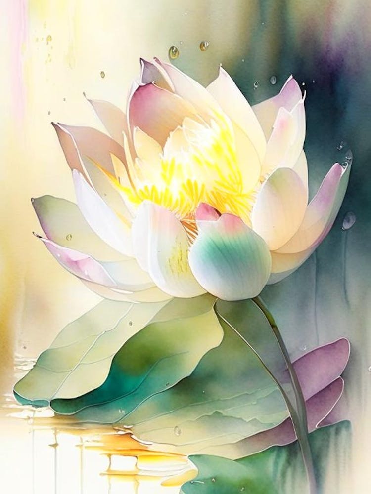Lotus Flower In Garden Storybook Watercolour 4