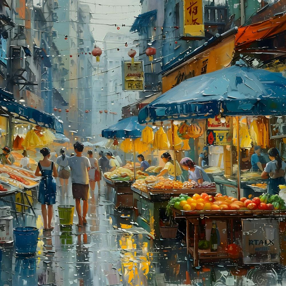 Hong Kong Market 2, In Warm Colors, Impressionism, Surrealism