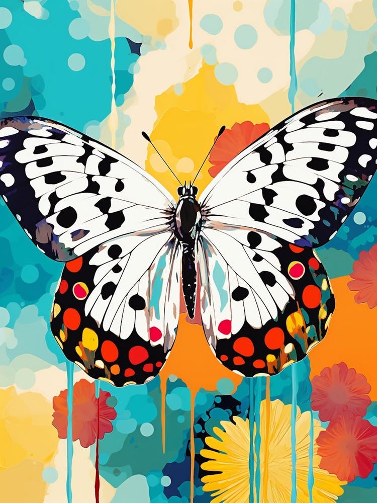 Papillon Blanc Marbré Pop Art 1