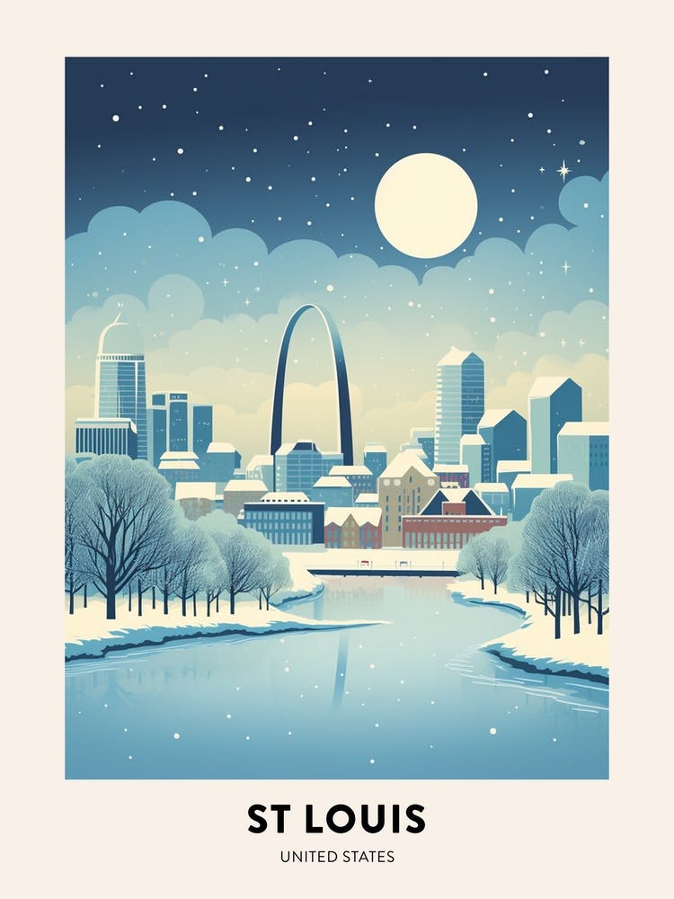 Winter Night  Travel Poster St Louis Missouri