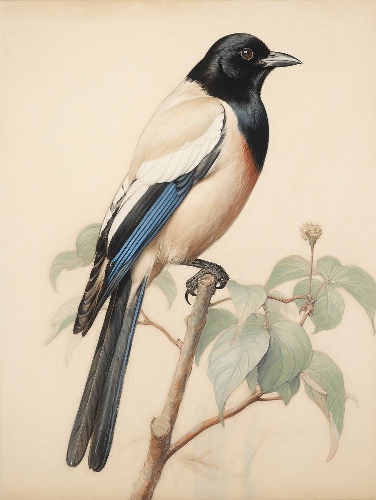 Vintage Bird Drawing Magpie 3