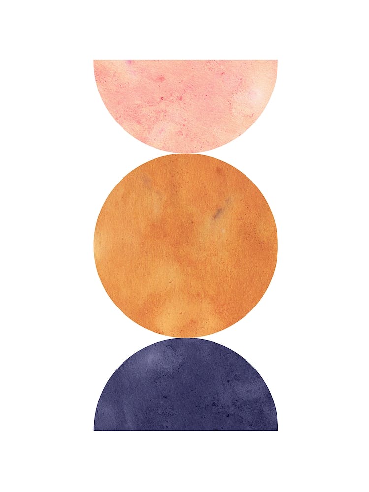 Watercolor Circles, Abstract mid-century modern shapes, terracotta and navy