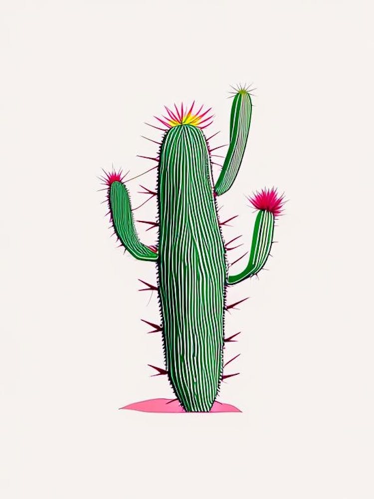 Turk S Head Cactus Minimal Line Drawing
