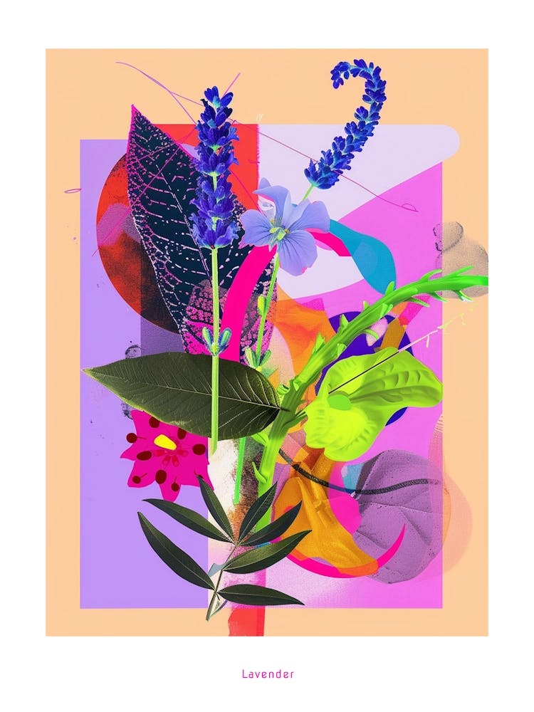 Lavendel 3 Neon Blumen-Collage Poster