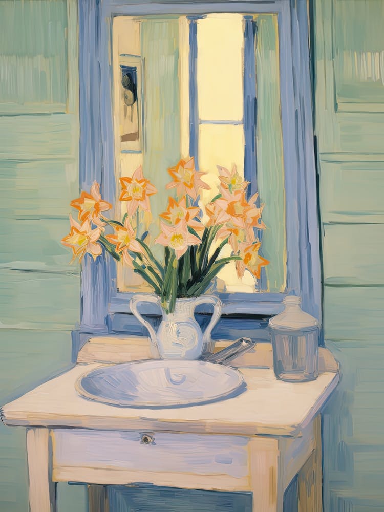 Bathroom Vanity Painting With A Daffodil Bouquet 1