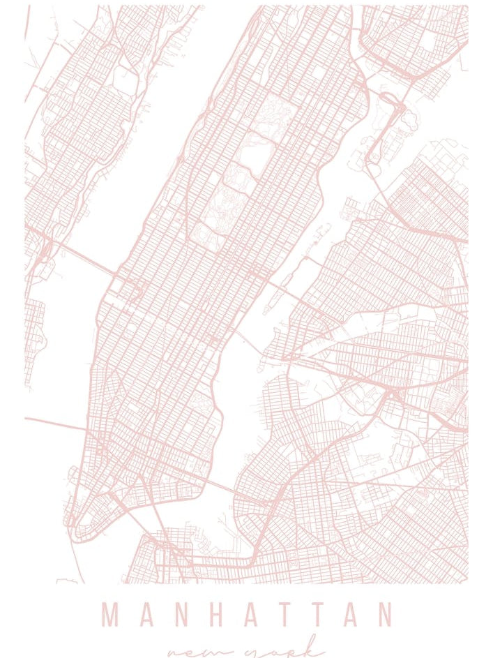 Manhattan New York Light Pink Minimal Street Map
