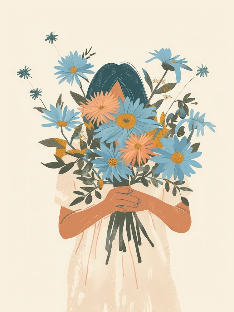 Spring Girl With Blue Flowers 7