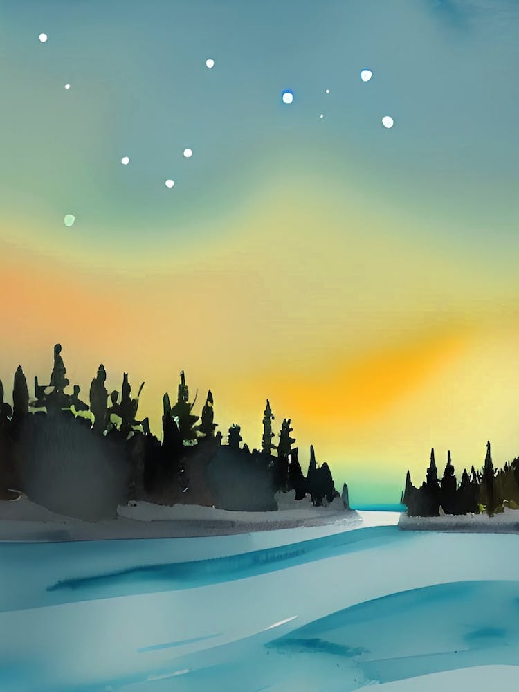 Nordic Ice Tundra Frozen Lake Forest Scene