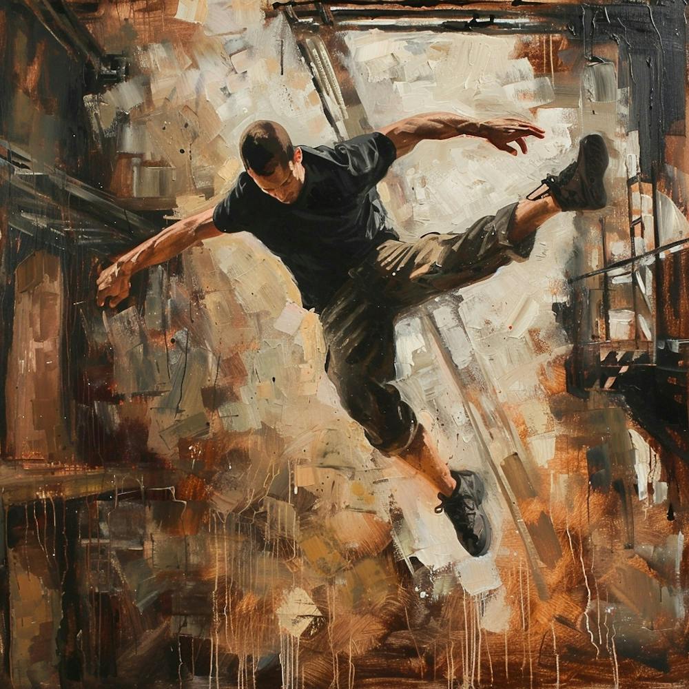 A Parkour Movement Oil Painting Dancer