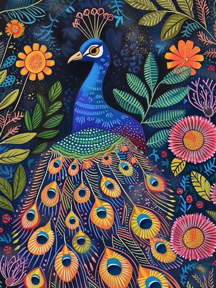 Folk Colourful Peacock 4