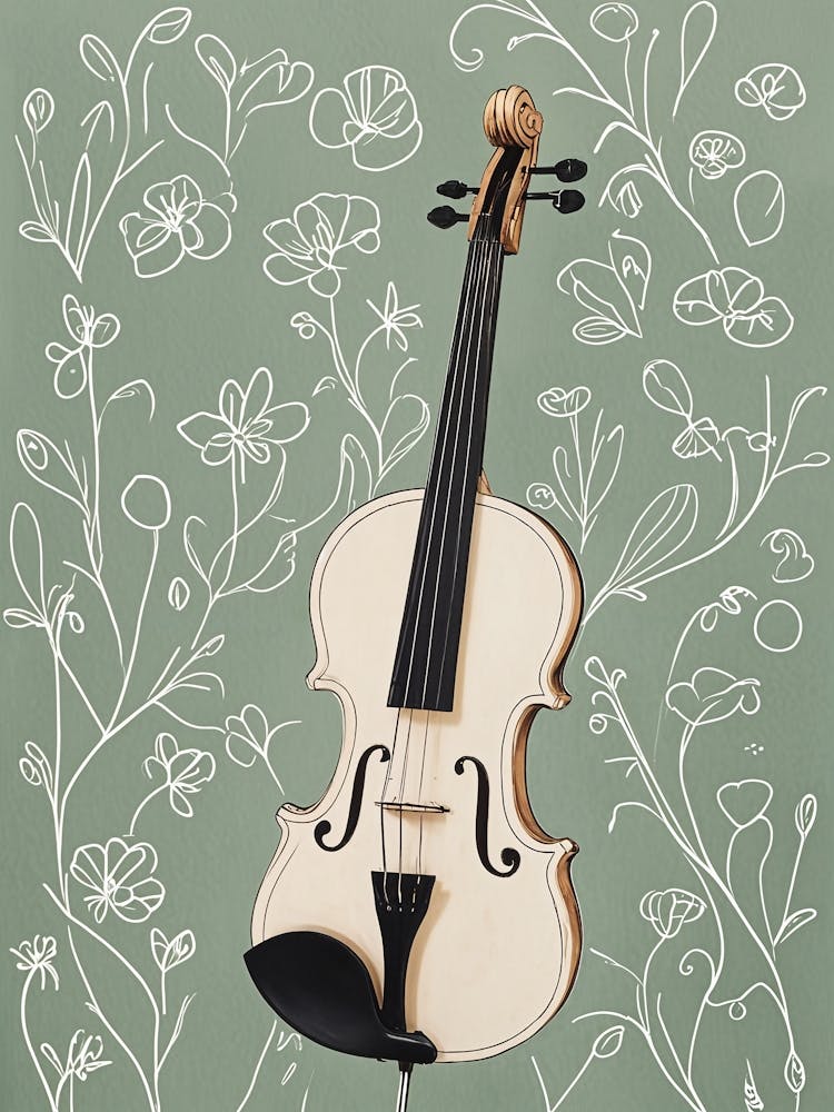 Violin With Floral Scribbles