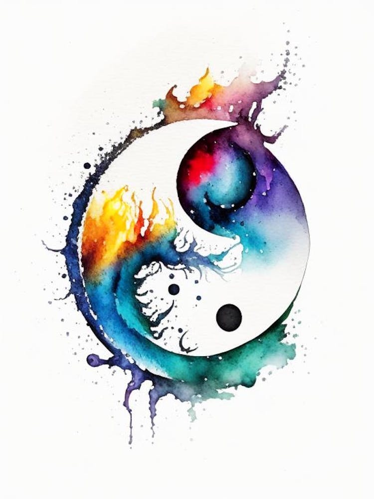 Ying Yang Symbol Watercolour