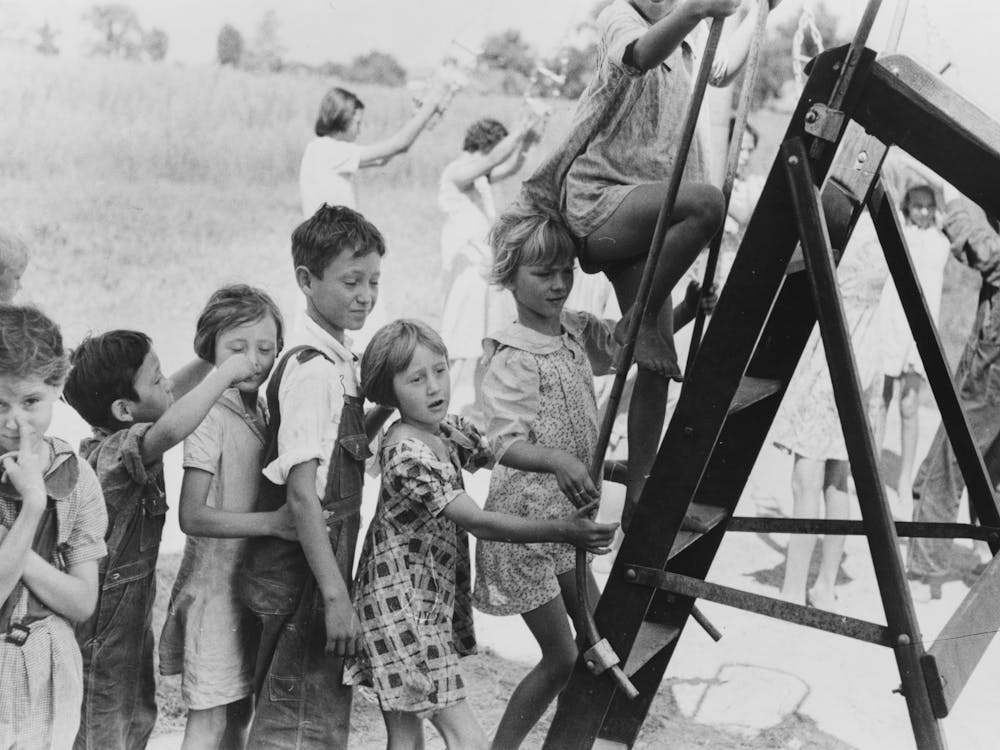 Farm Children Climbing Chute The Chutes, Southeast Missouri Farms Project School By Russell Lee