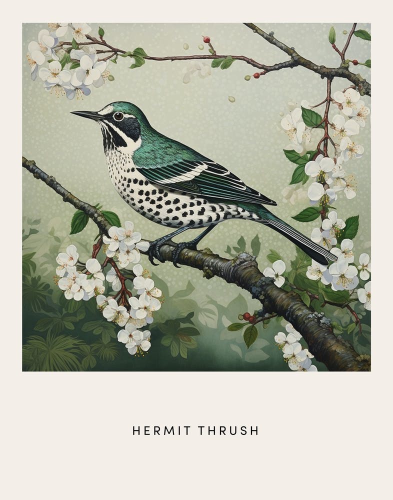 Ohara Koson Inspired Bird Painting Hermit Thrush 3 Poster