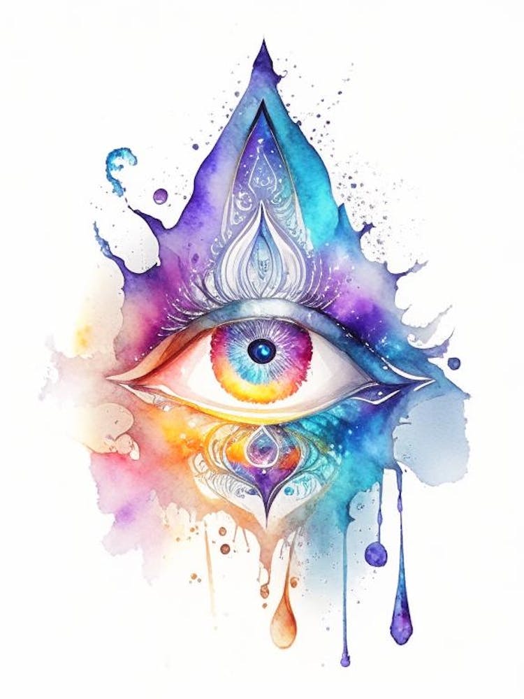 The Ajna Chakra, Symbol, Third Eye Watercolour 1