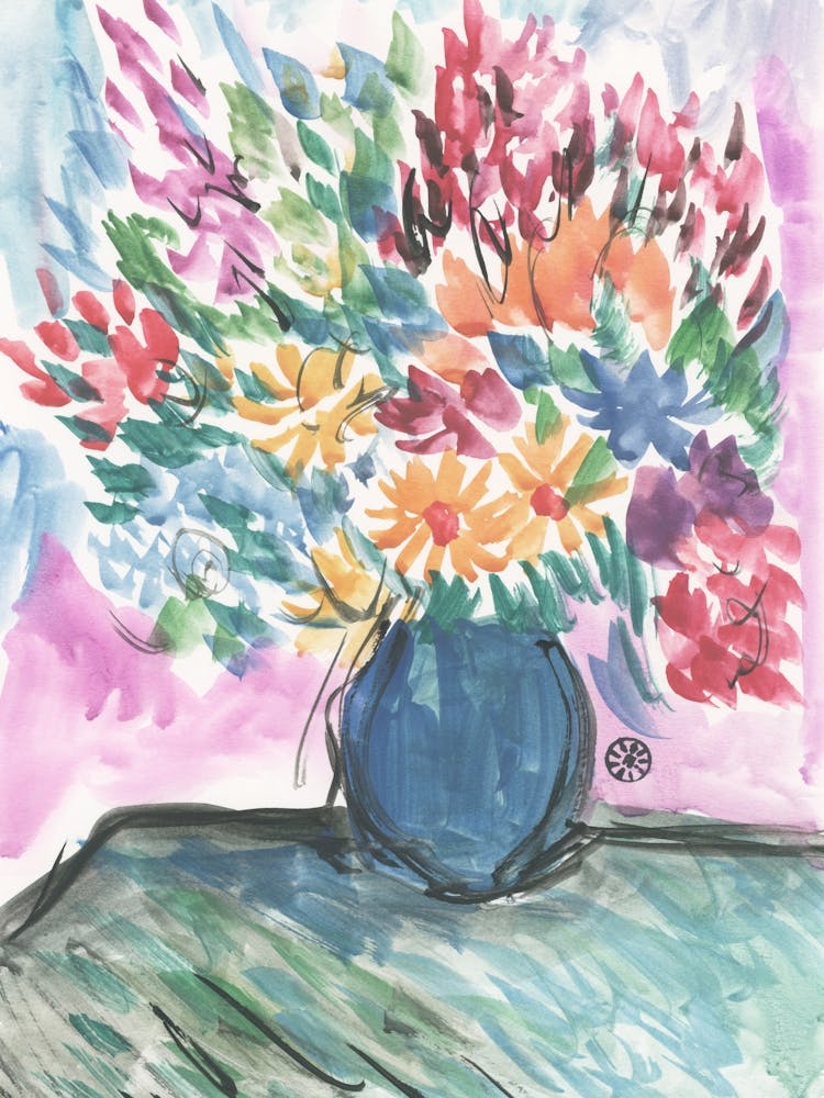 Colorful Bouquet - hand painted watercolor vertical floral flowers living room kitchen