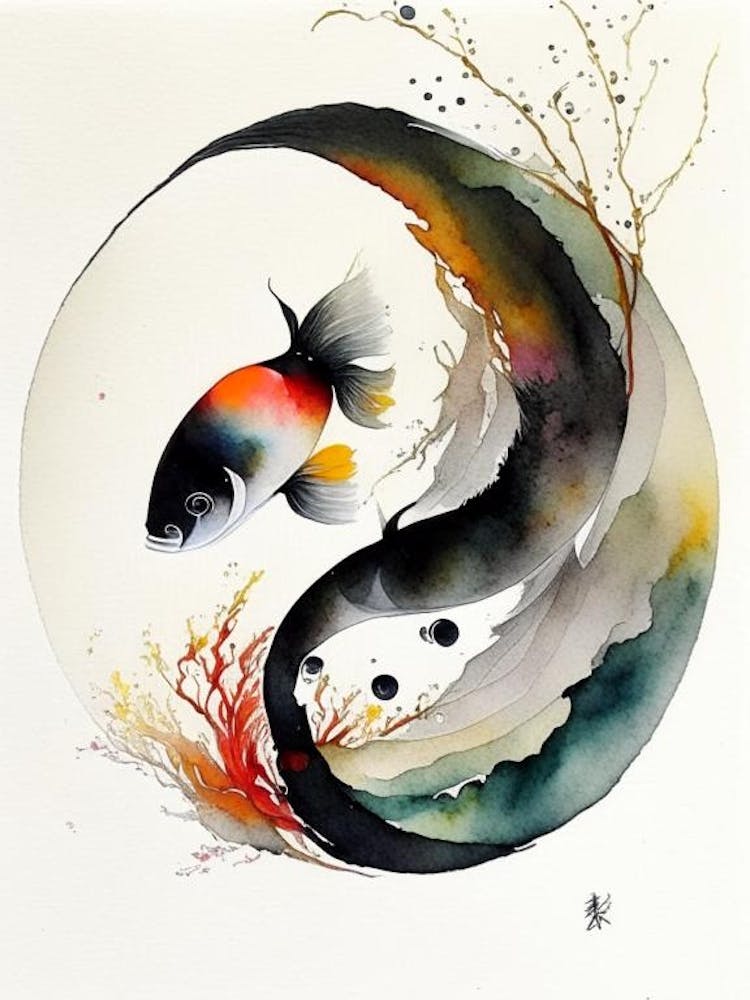 Fish 1 Yin And Yang Japanese Ink