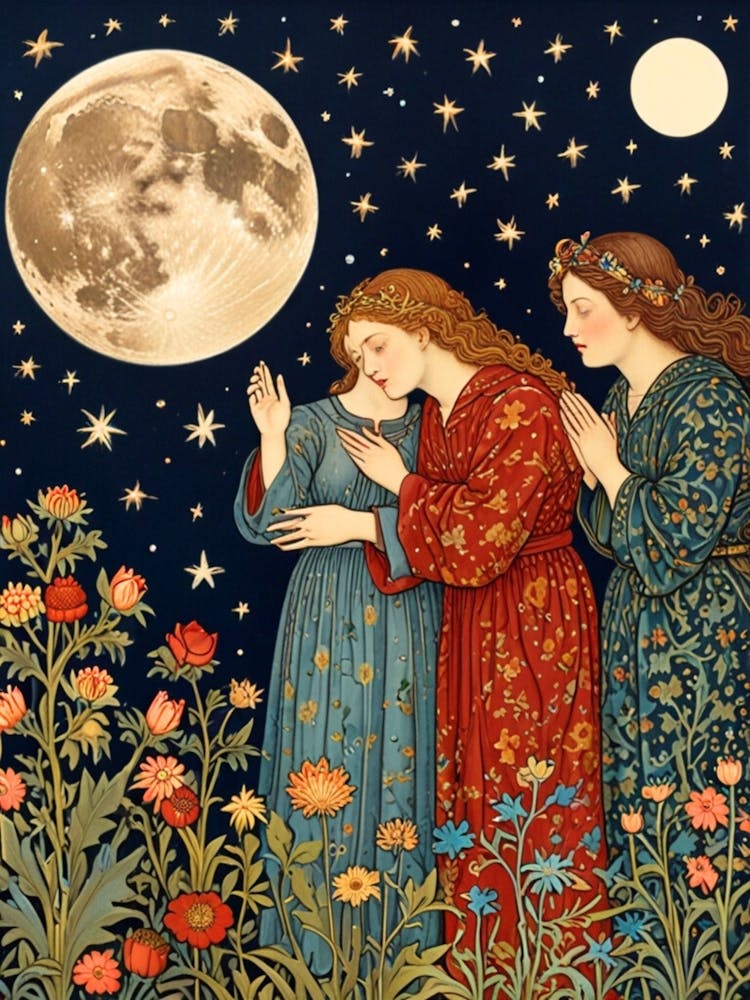 William Morris Trois Femmes À La Lune