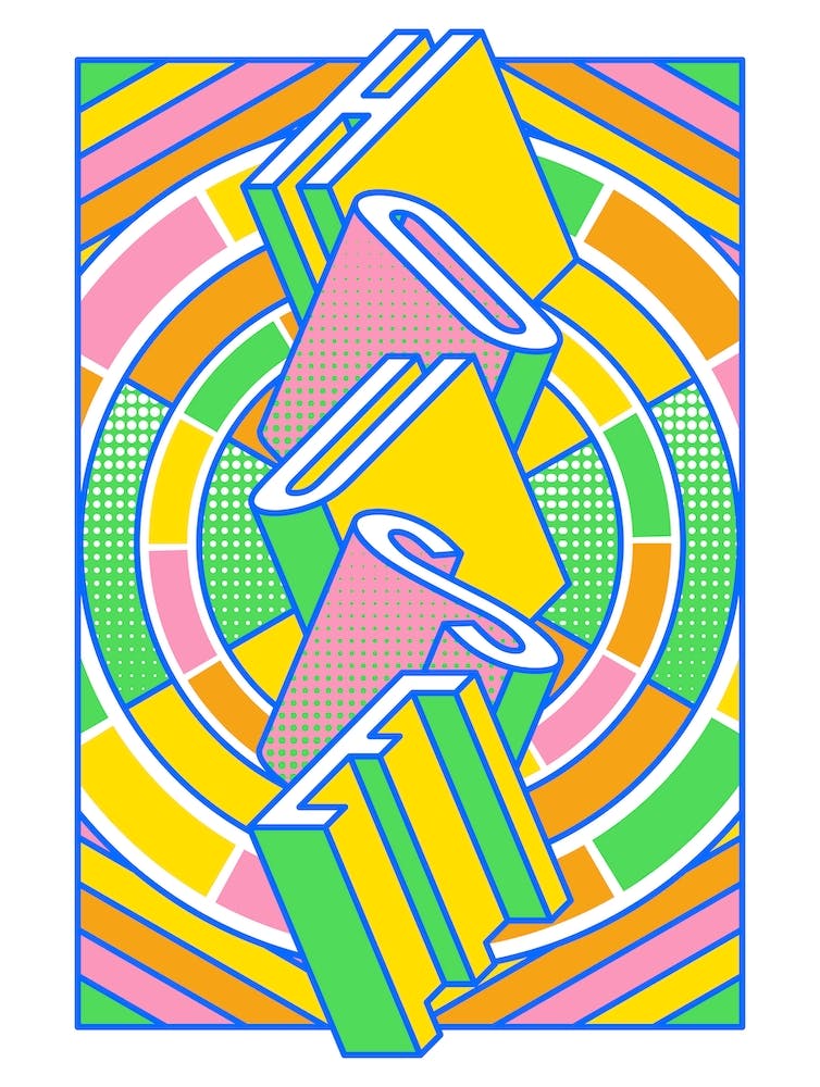 House Music typography in bold neon colours