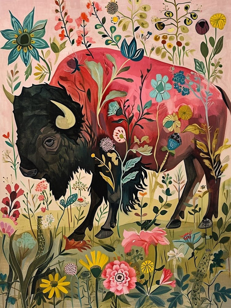 Floral Animal Painting Bison 2