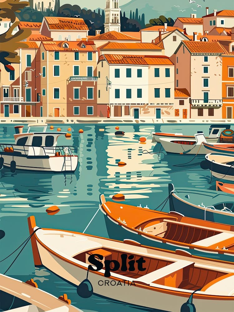 Split Croatia Coastal Digital Travel Art