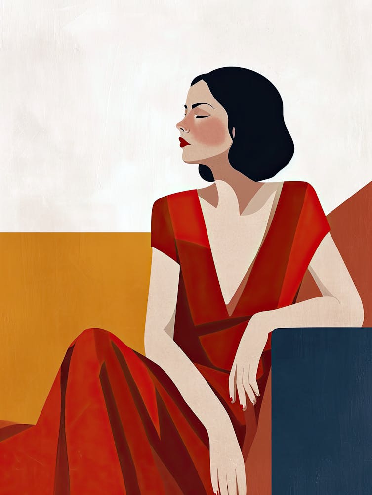 Frau in rotem Kleid, Minimalismus