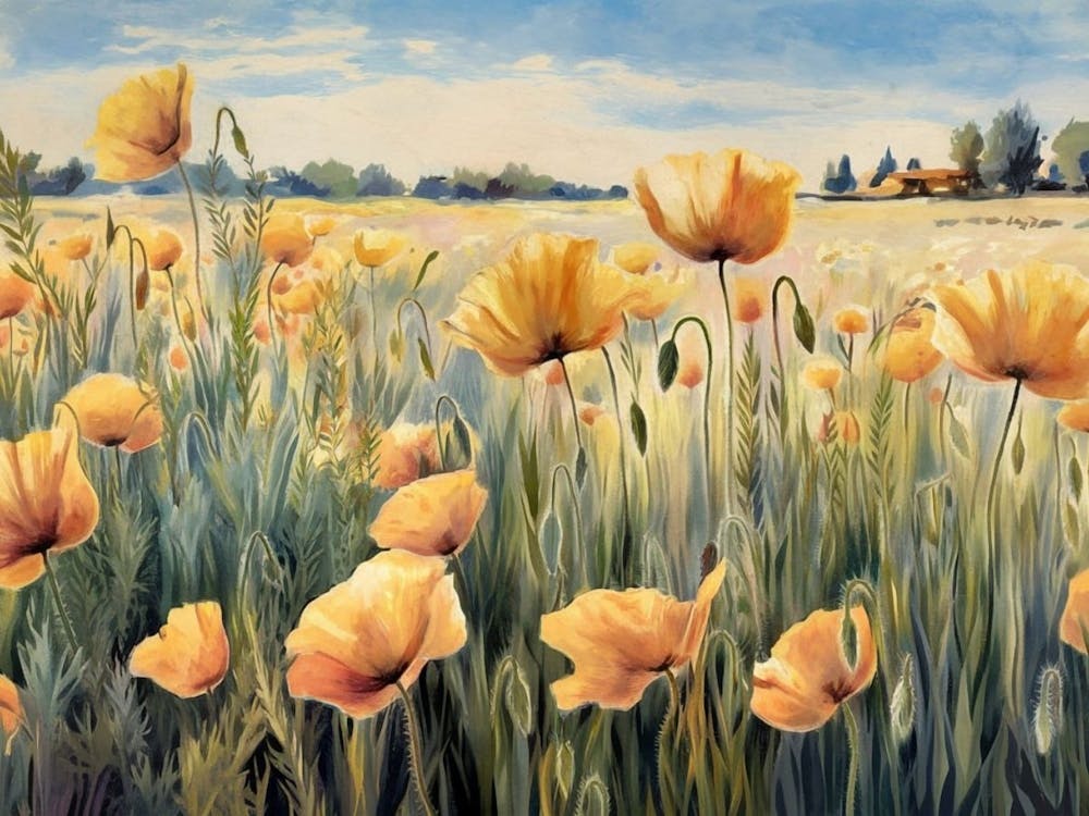 Vibrant Yellow Poppy Field - Floral