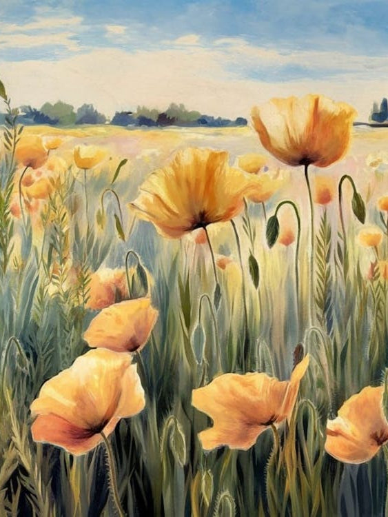 Vibrant Yellow Poppy Field - Floral