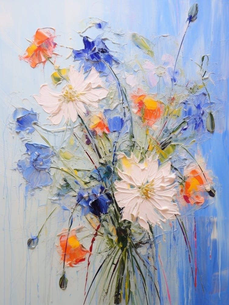 Peinture de Fleur Abstraite Amour dans la brume Nigella 1