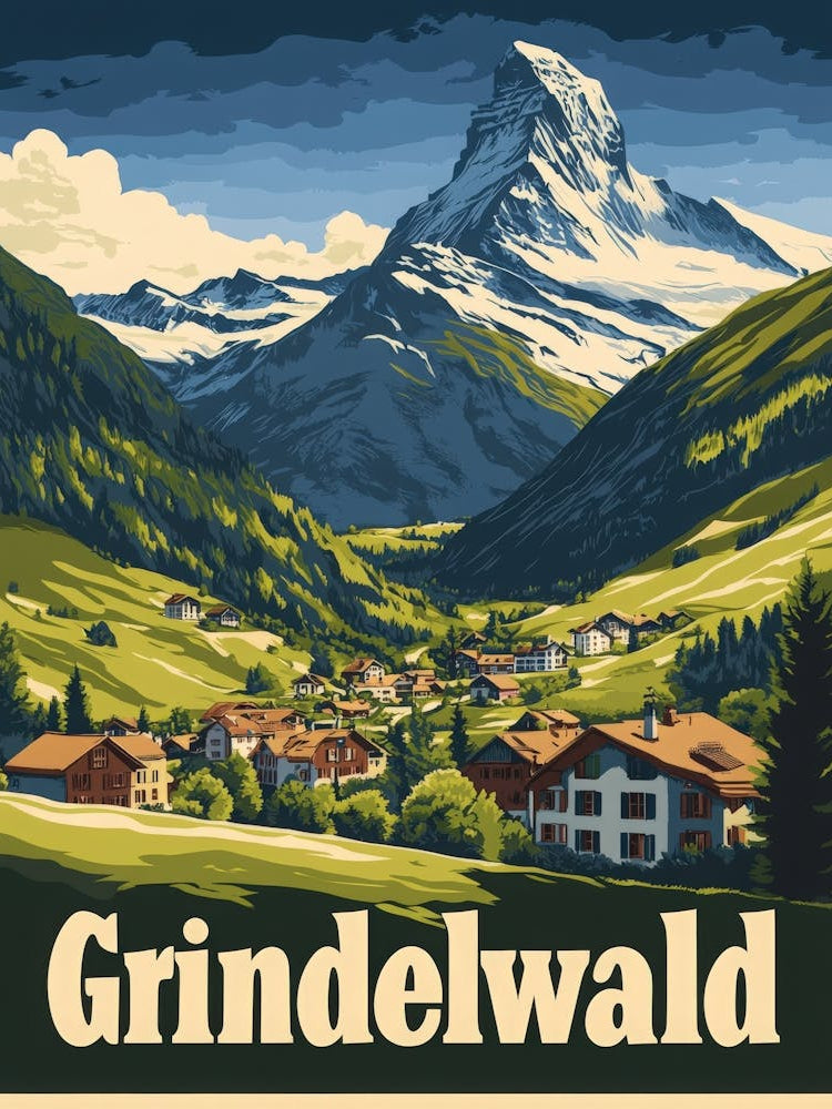 Aihrgdesign A Vintage Travel Poster Of Grindelwald Featuring 3