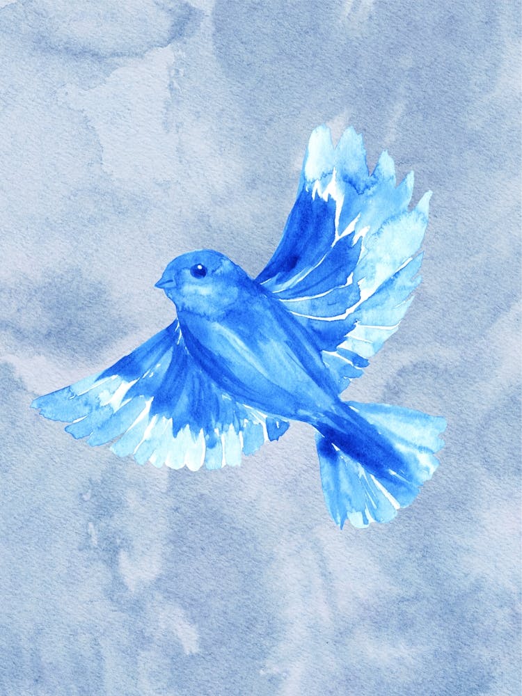 Blauer Vogel Aquarellgemälde