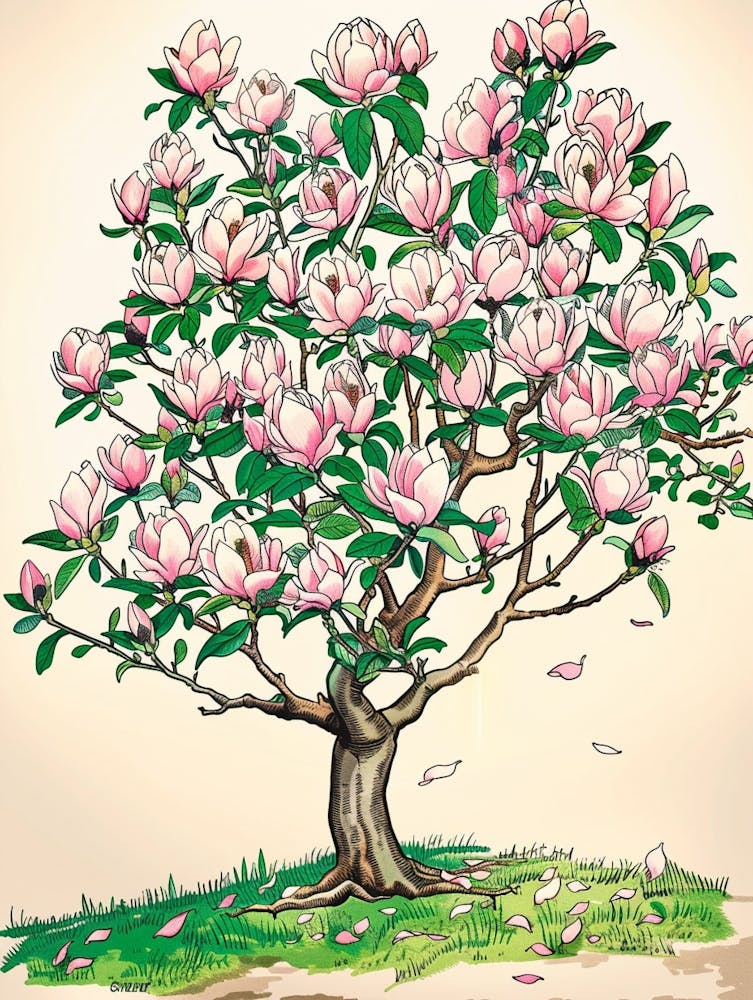 Magnolia Tree Storybook Illustration 3