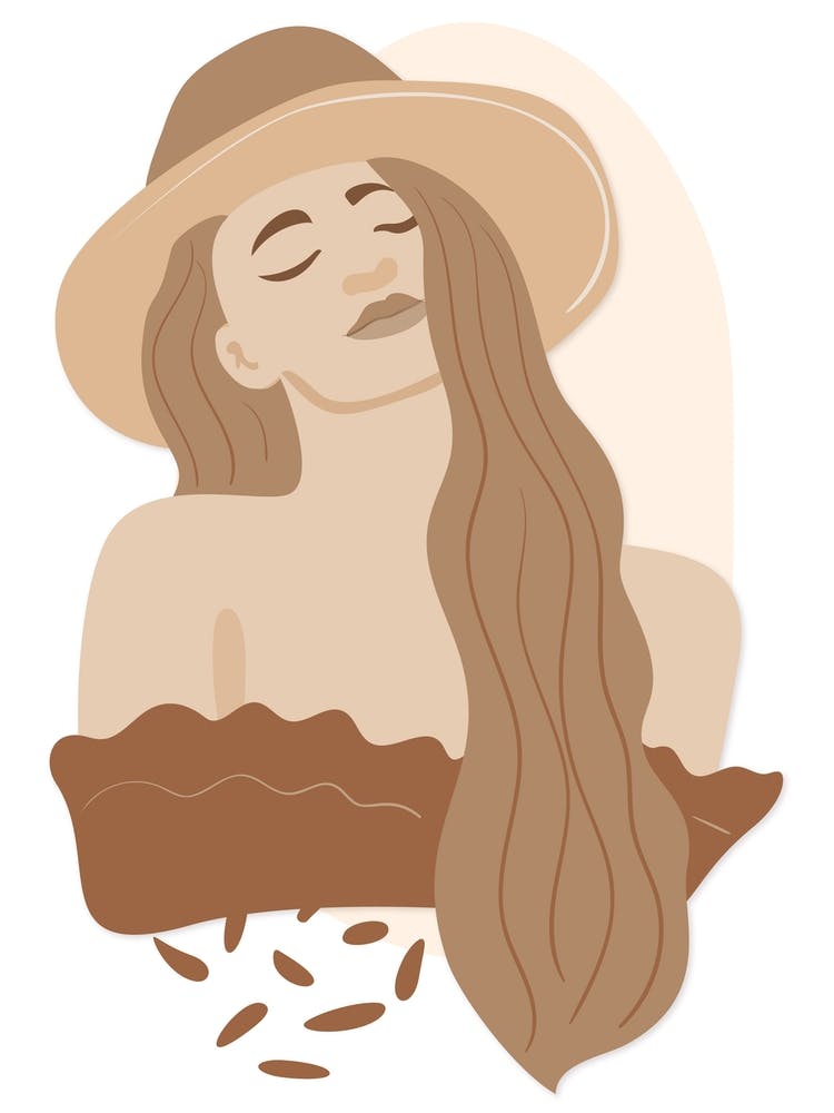 Portrait of a Woman with hat Beige Boho