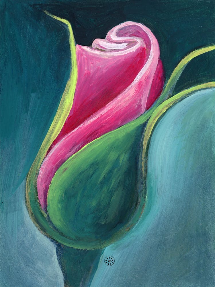 Rosebud - Anton Maliar red pink green vertical flower floral rose hand painted living room bedroom