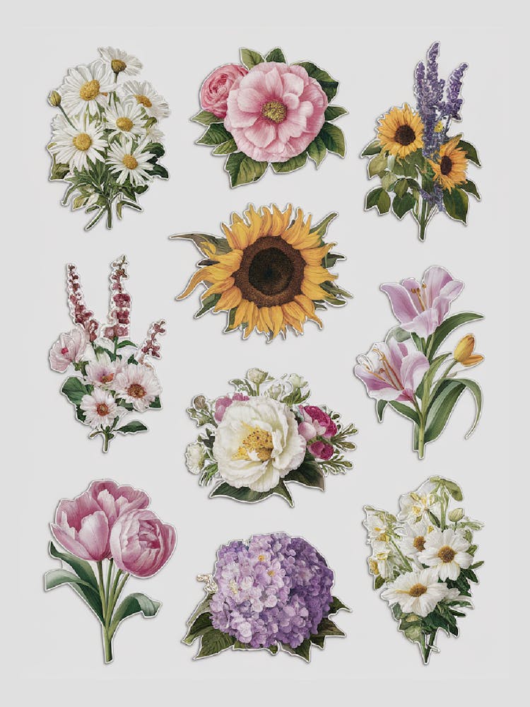 Enchanting Floral Delights 10 Hd Shabby Chic Flower Stickers For Whimsical Projects And Decor 3