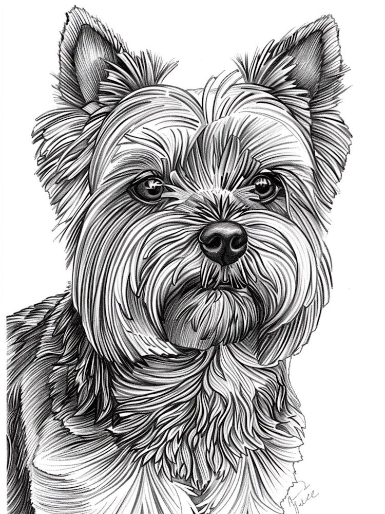 Chien Yorkshire Terrier Croquis au Trait 3