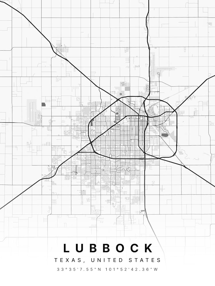 Lubbock Texas USA White Map