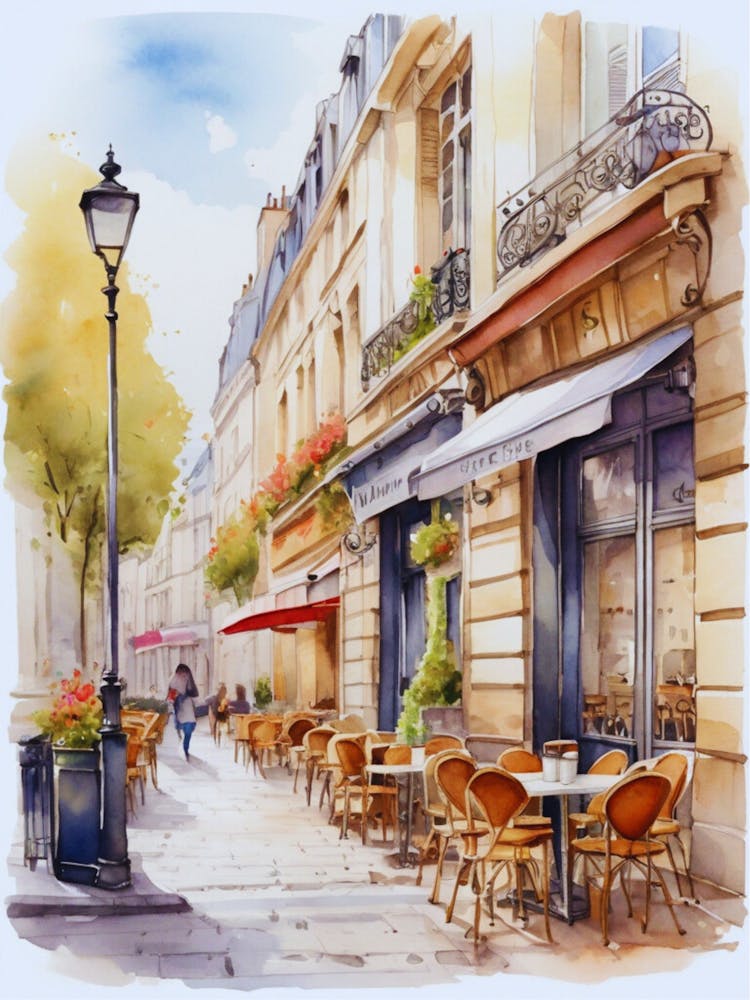 Watercolor Paris Street Cafe