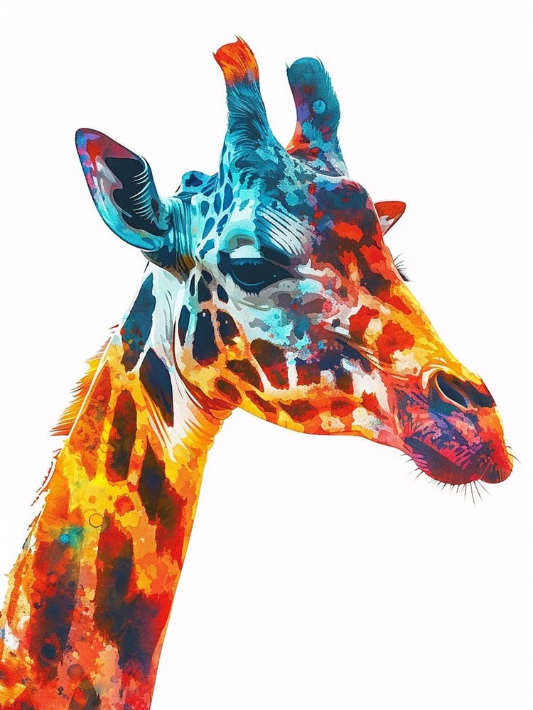 Giraffe Colourful Watercolour Face Portrait 3