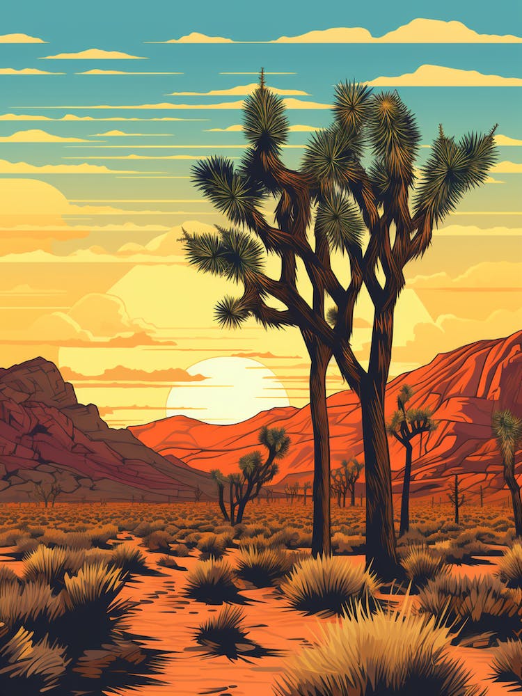  Retro Illustration Of A Joshua Trees In Mojave Desert 1